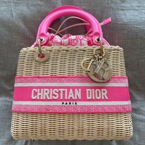 Dior Lady Dior Medium Wicker Bag Neon Pink Riviera Collection Brand New